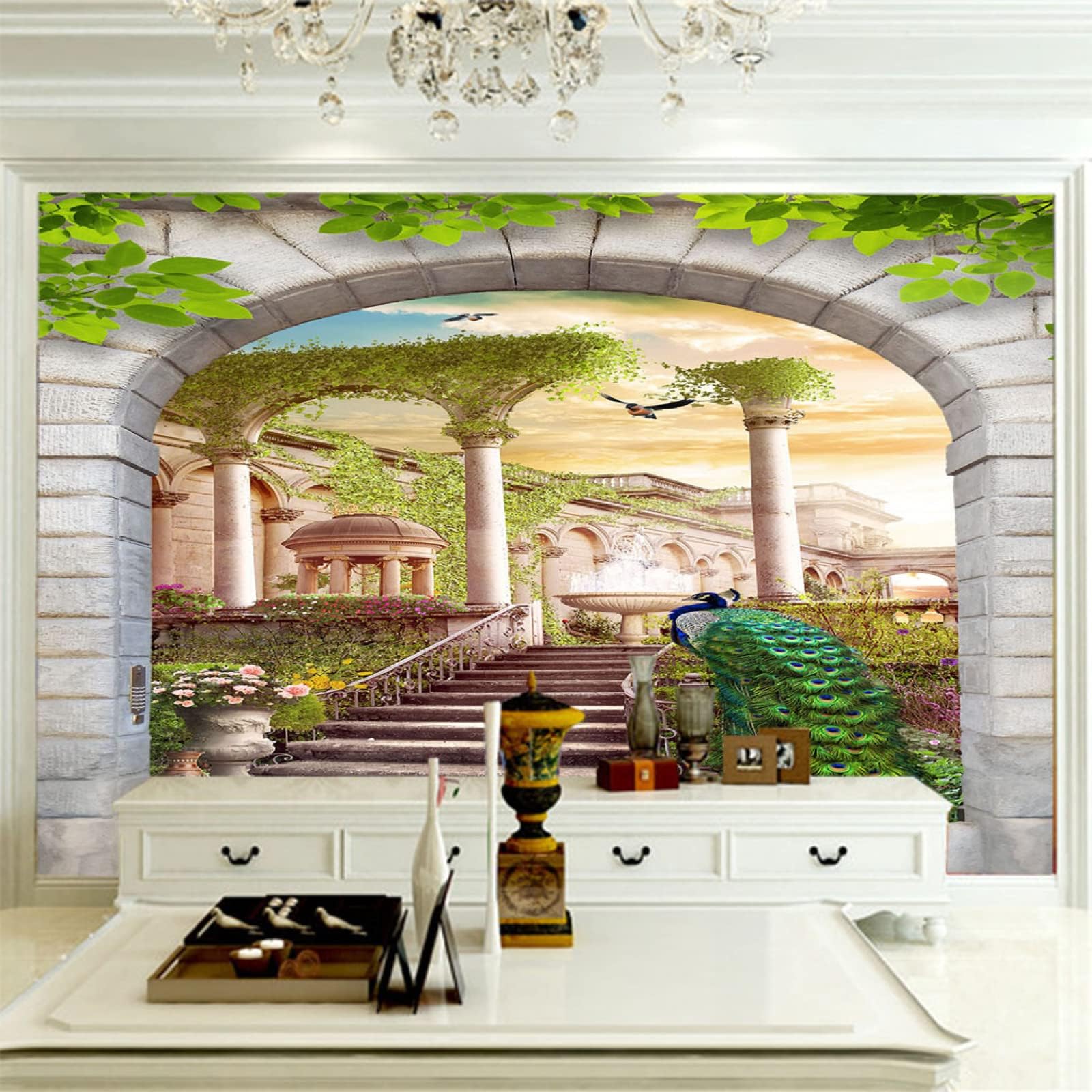 CILODOPhoto Wallpaper Park & Peacock Non-Woven Art Print Fleece Wall Mural Decoration Poster Picture Design Modern 3D Optical Illusion 250cm×175cm