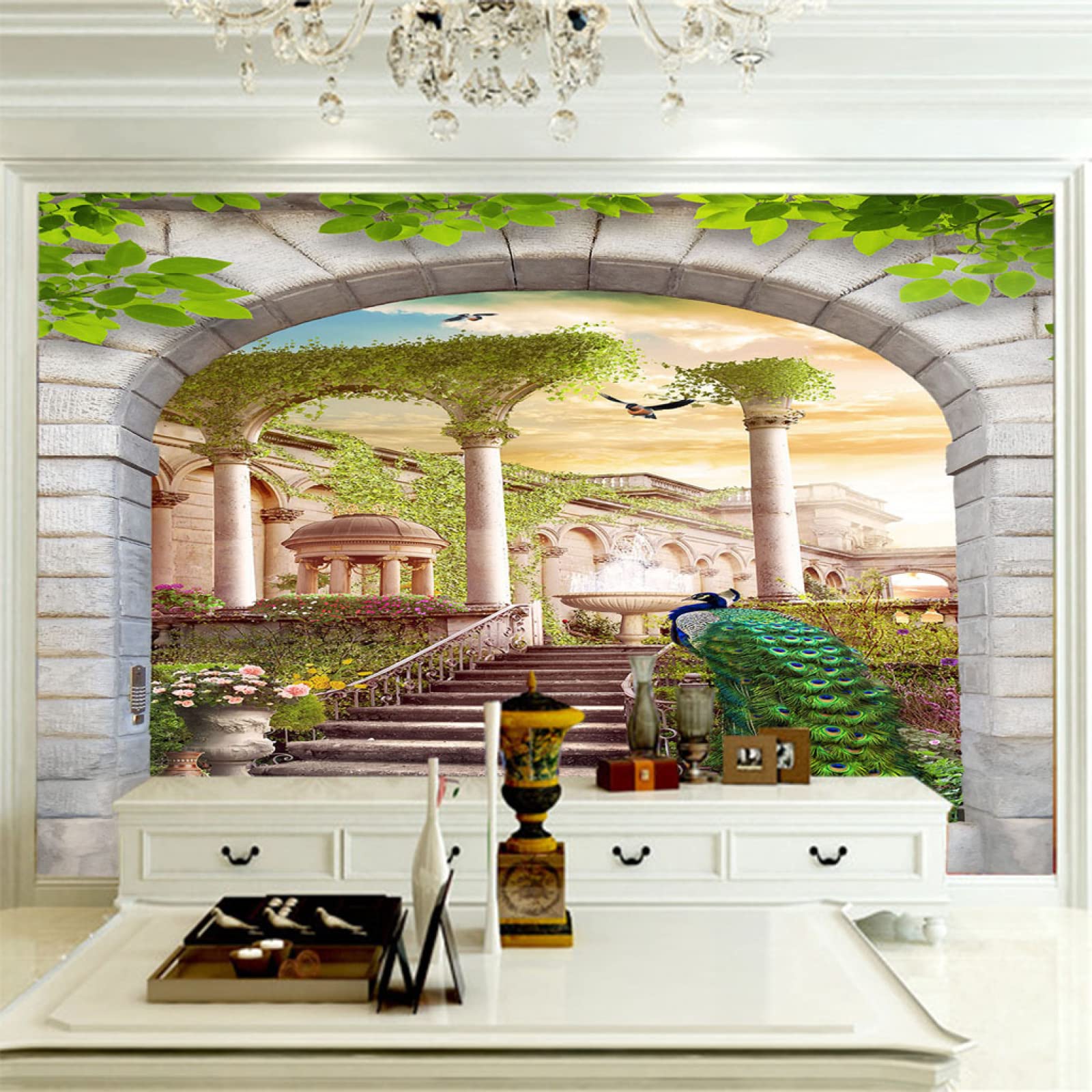 CILODOPhoto Wallpaper Park & Peacock Non-Woven Art Print Fleece Wall Mural Decoration Poster Picture Design Modern 3D Optical Illusion 250cm×175cm