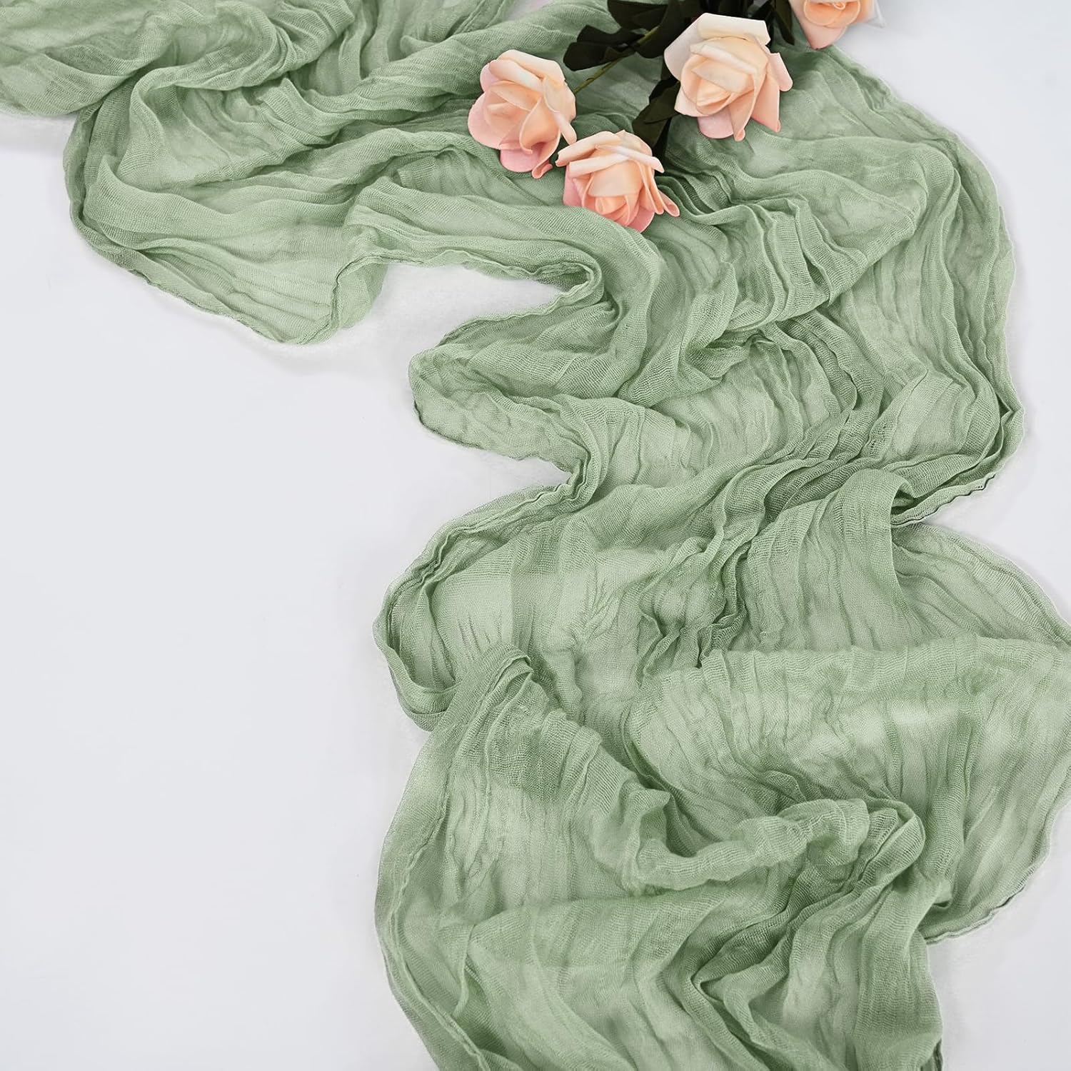 20 Pack Sage Green Table Runner 10Ft Cheesecloth Table Runner Boho Gauze Table Runner Long Cheese Cloth Table Runner Romantic Sheer Fabric Table Runners for Wedding Party Bridal Shower