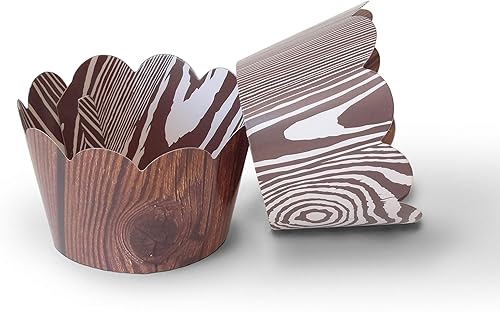Miniatura 1 de Envoltorios para cupcakes de grano de madera, 48 piezas, envoltorios de cupcakes marrones, envoltorios de cupcakes temáticos de bosque, decoraciones