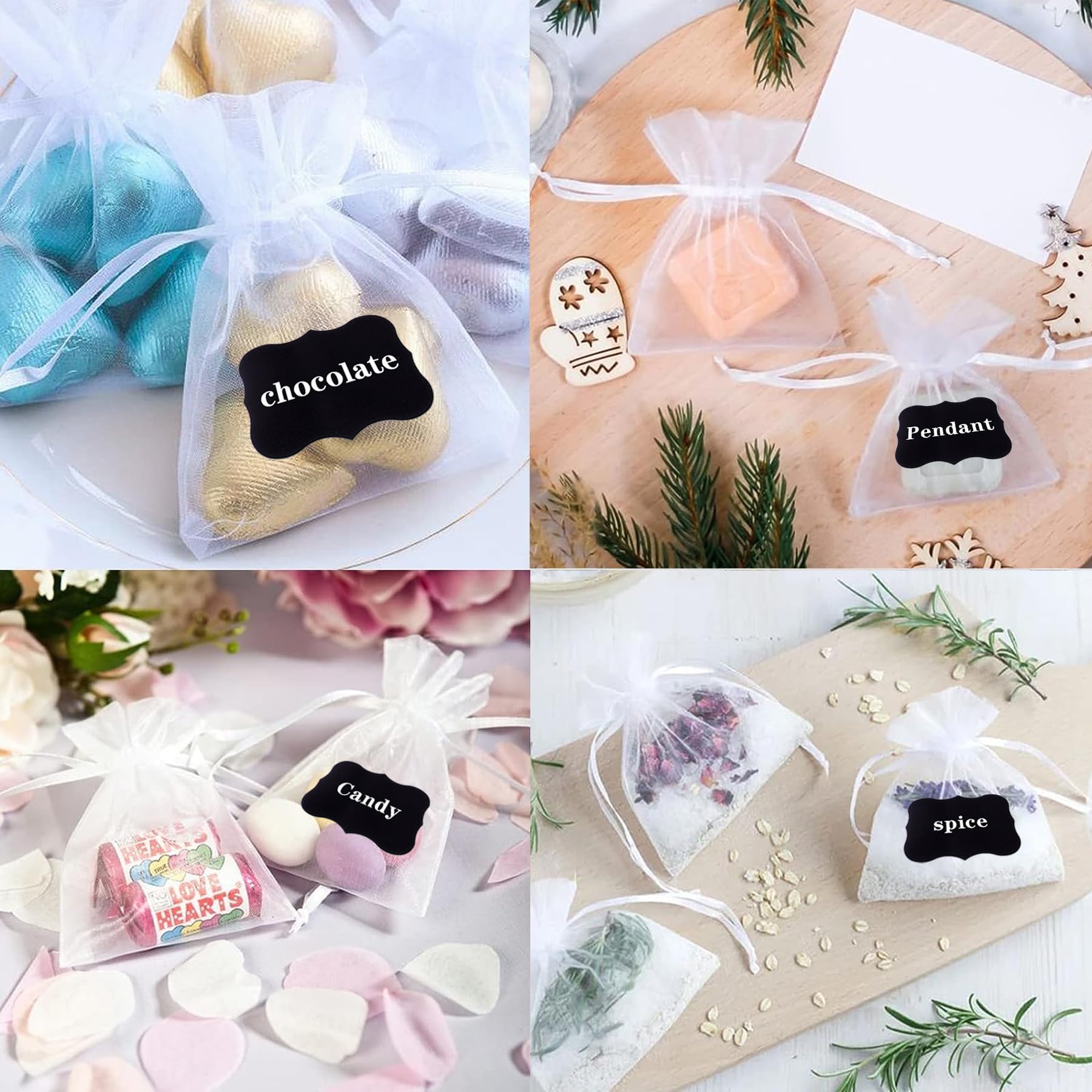 200 Pièces Sacs Cadeaux Organza Blanc DesertBoy Avec Étiquettes Et Ficelle - Idéal Mariage Et Fêtes
