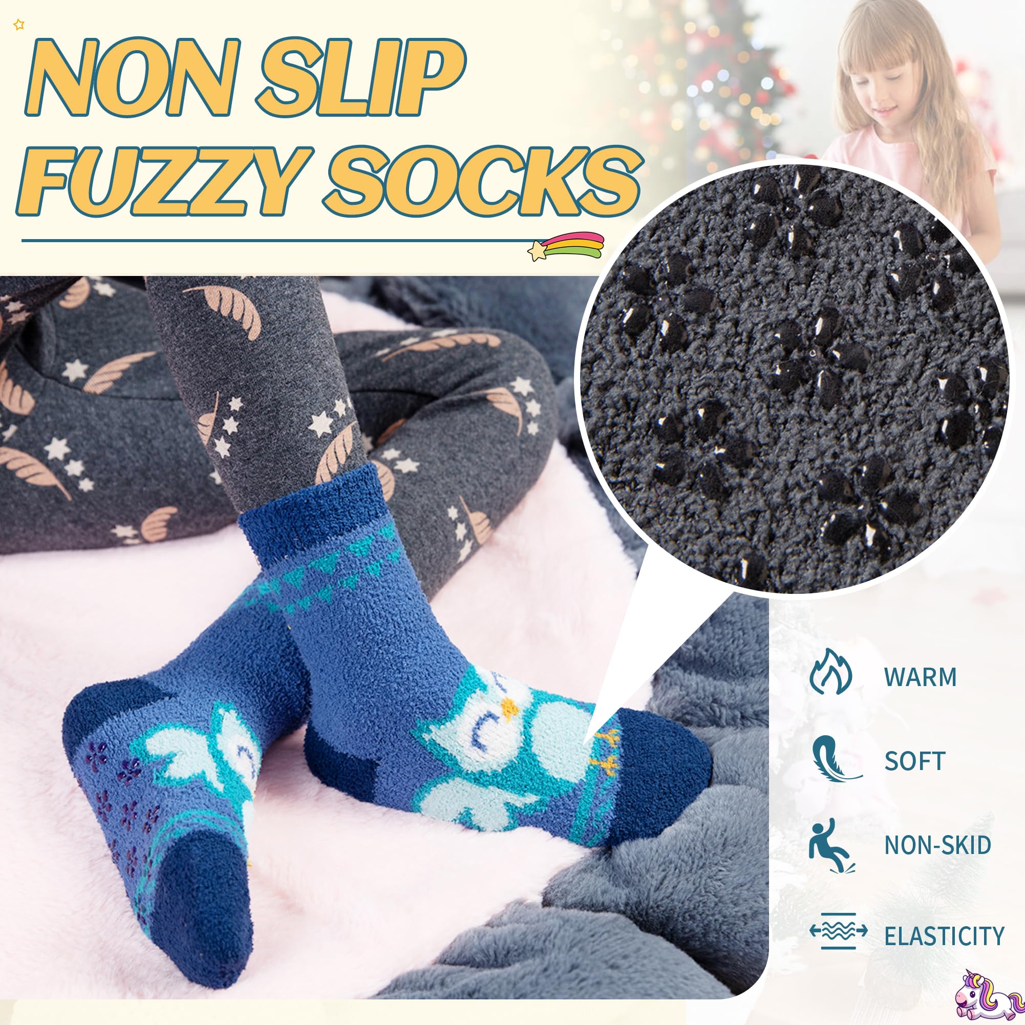 Eyean Calcetines peludos para niños, antideslizantes, suaves, esponjosos, cálidos, acogedores, para cabaña, 6 pares