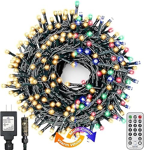 Decute - Luces de Navidad cambiantes de 4 colores en 1 cadena de luces, 11 modos, 108 pies, 300 LED, extensibles, impermeables, para interior y