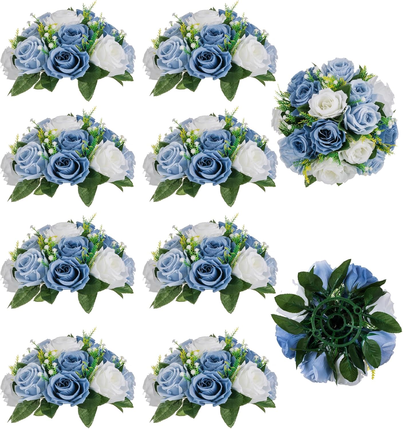 blosmon flower ball centerpieces for table 10 pcs fake rose centerpiece flowers dusty blue artificial silk floral arrangement center piece kissing bouquet for wedding party home decor dusty blue-3 colors 10