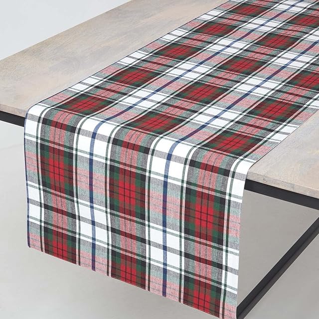 HOMESCAPES - 100% Cotton Christmas Macduff Tartan Table Runner