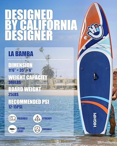 Vista 51 de Highpi Inflatable Stand Up Paddle Board for Youth and Adults – Wide Sup with Premium Accessories, Blow Up Paddleboard for Surfing, Fishing, Yoga &