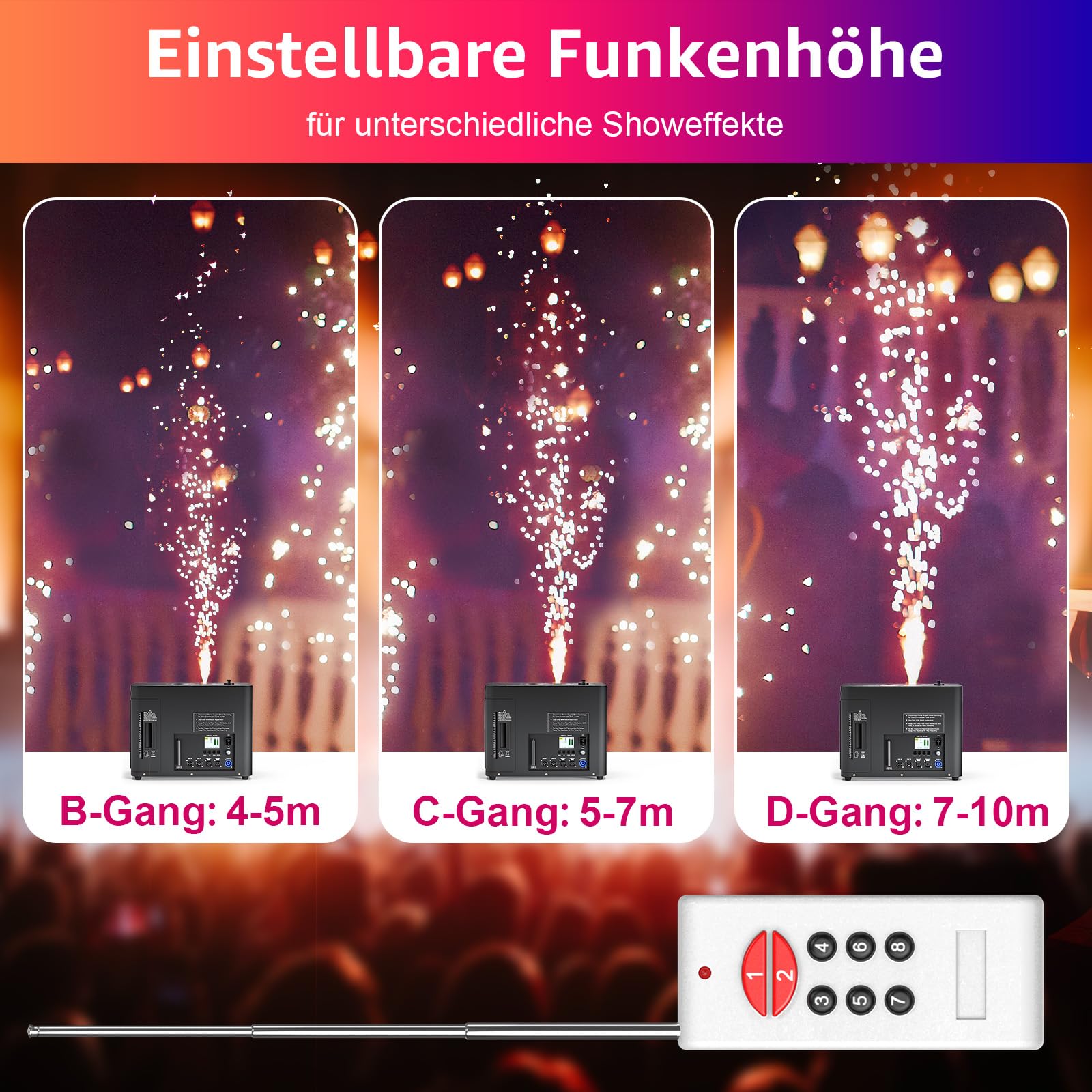 2400W Pyrotechnikmaschinen mit Flightcase, 6 LED Perlen Nebelmaschine d-mx512 Cold Spark Machine Bühneneffekt Wunderkerze mit Funkfernbedienung für Hochzeit Party DJ Bühne Live