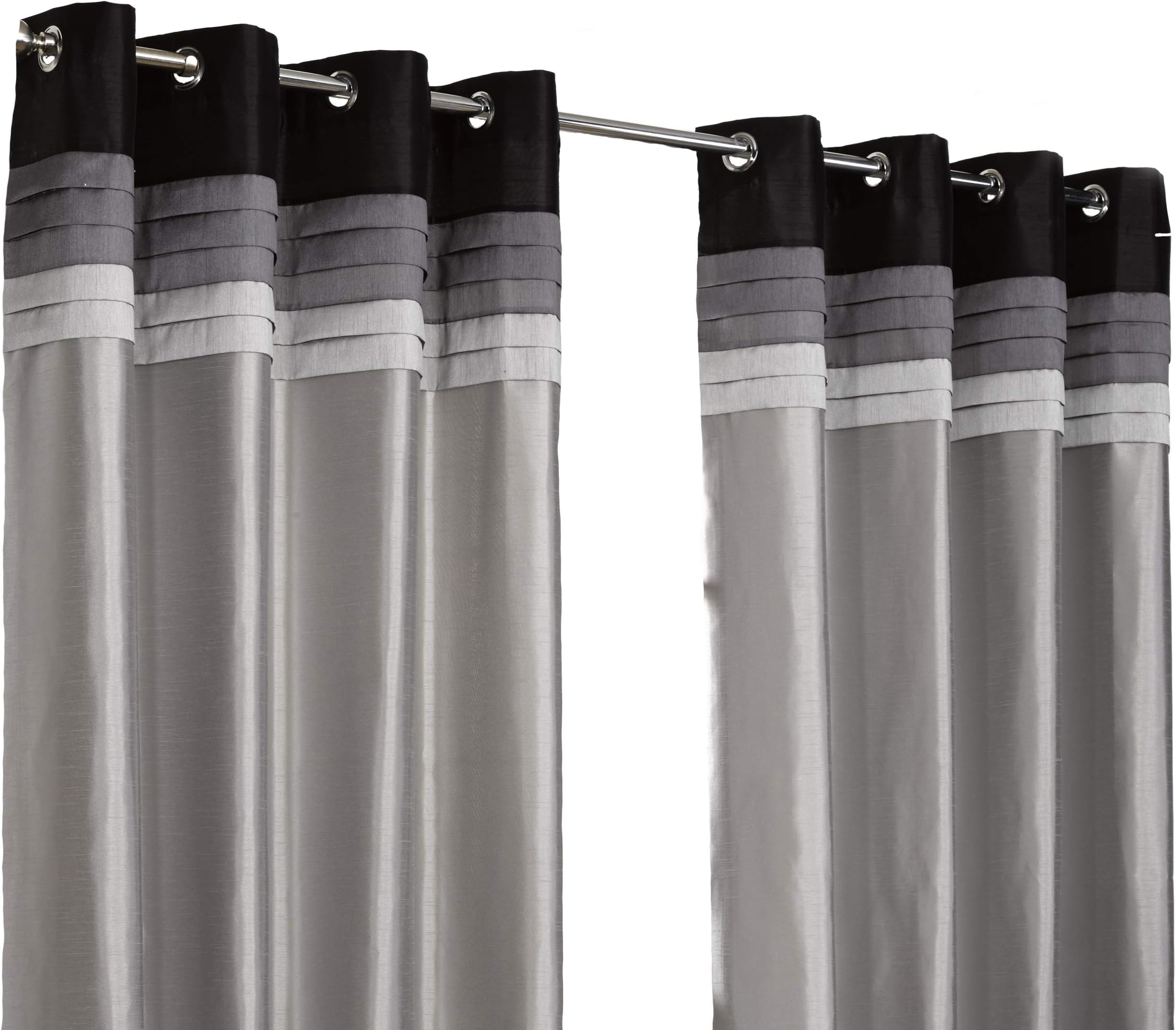 Hamilton McBride Seattle Black Ring Top / Eyelet Fully Lined Readymade Curtain Pair 66x54in(167x137cm) Approx