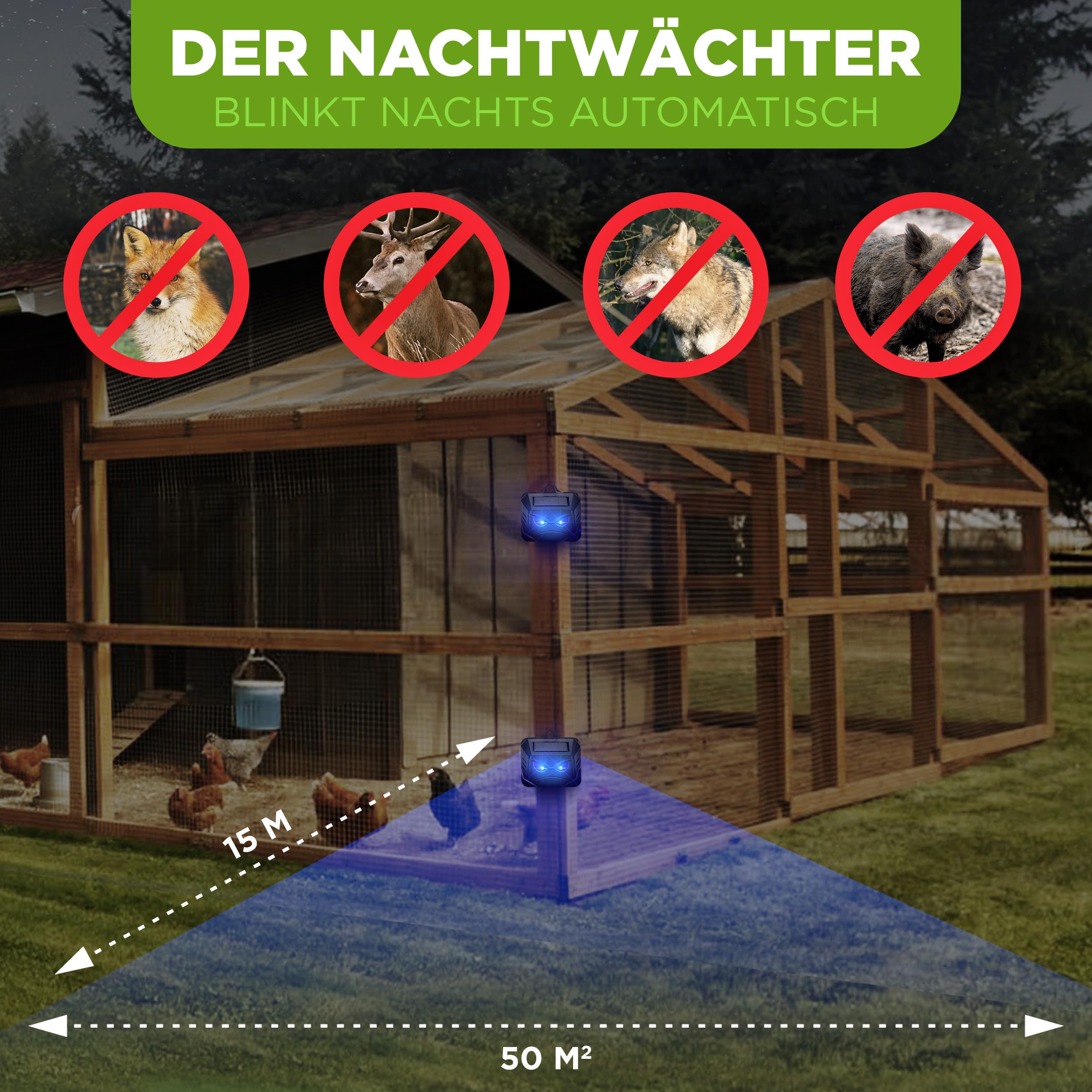 ISOTRONIC Solar Tiervertreiber zur Abwehr von Waschbären, Rehen, Füchsen & Wildschweinen – Wildtier Vertreiber mit blauem LED-Licht – effektive Tierabwehr mit 40m² Wirkungsbereich (4 Stück)