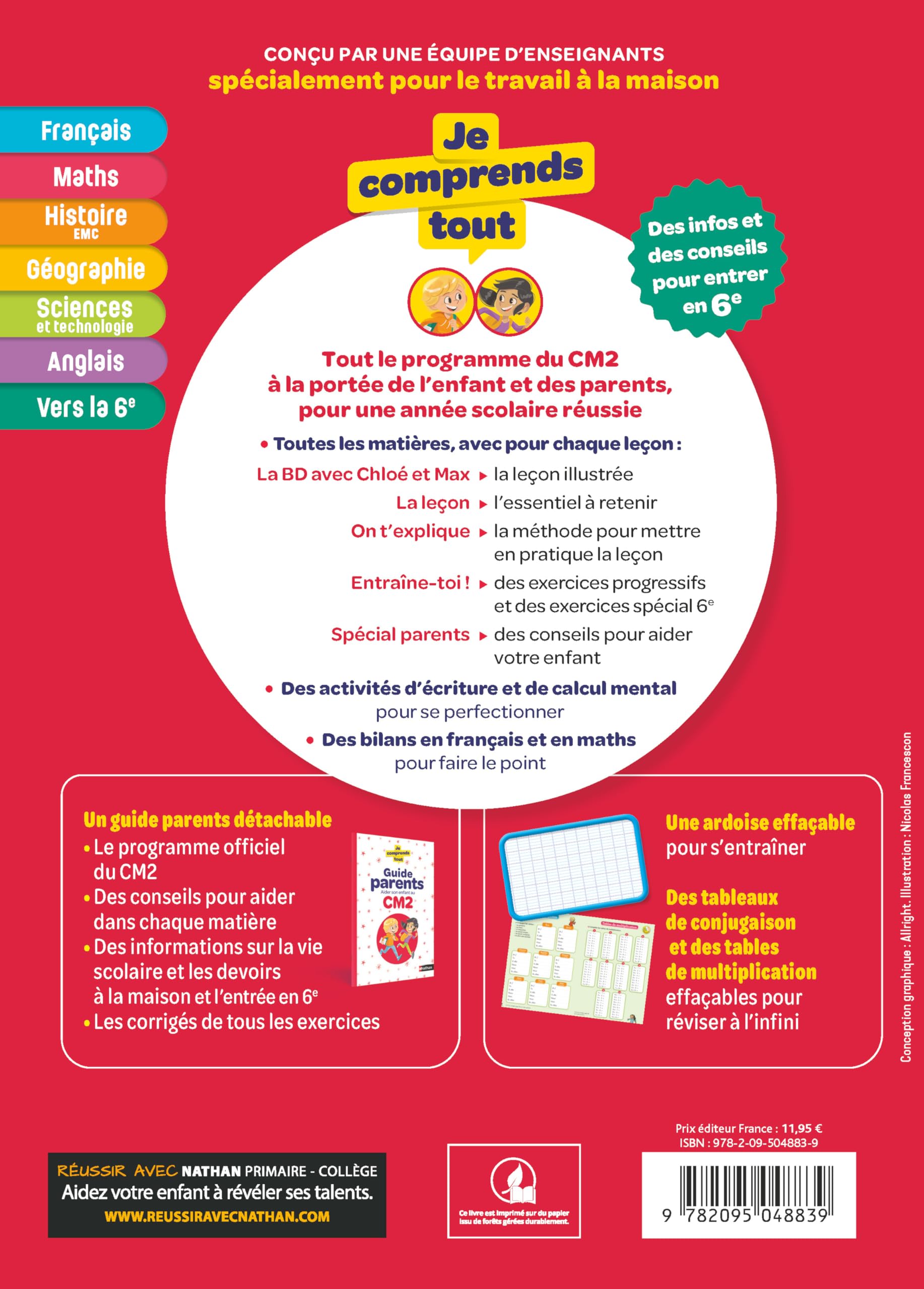 Je comprends tout CM2 - Tout en un : cours & exercices, corrigés + ardoise effaçable, préparation entrée en 6e (10-11 ans) - Programme officiel