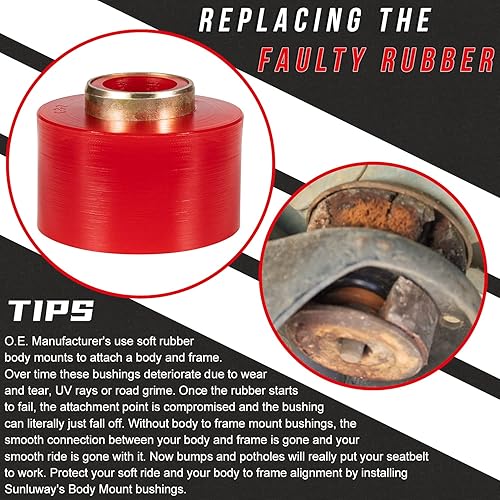 Miniatura 4 de Kit de bujes de montaje en cuerpo rojo mejorado compatible con Ford F150 F250 F350 2WD 4WD 1980-1998, soportes de cabina de poliuretano resistente,