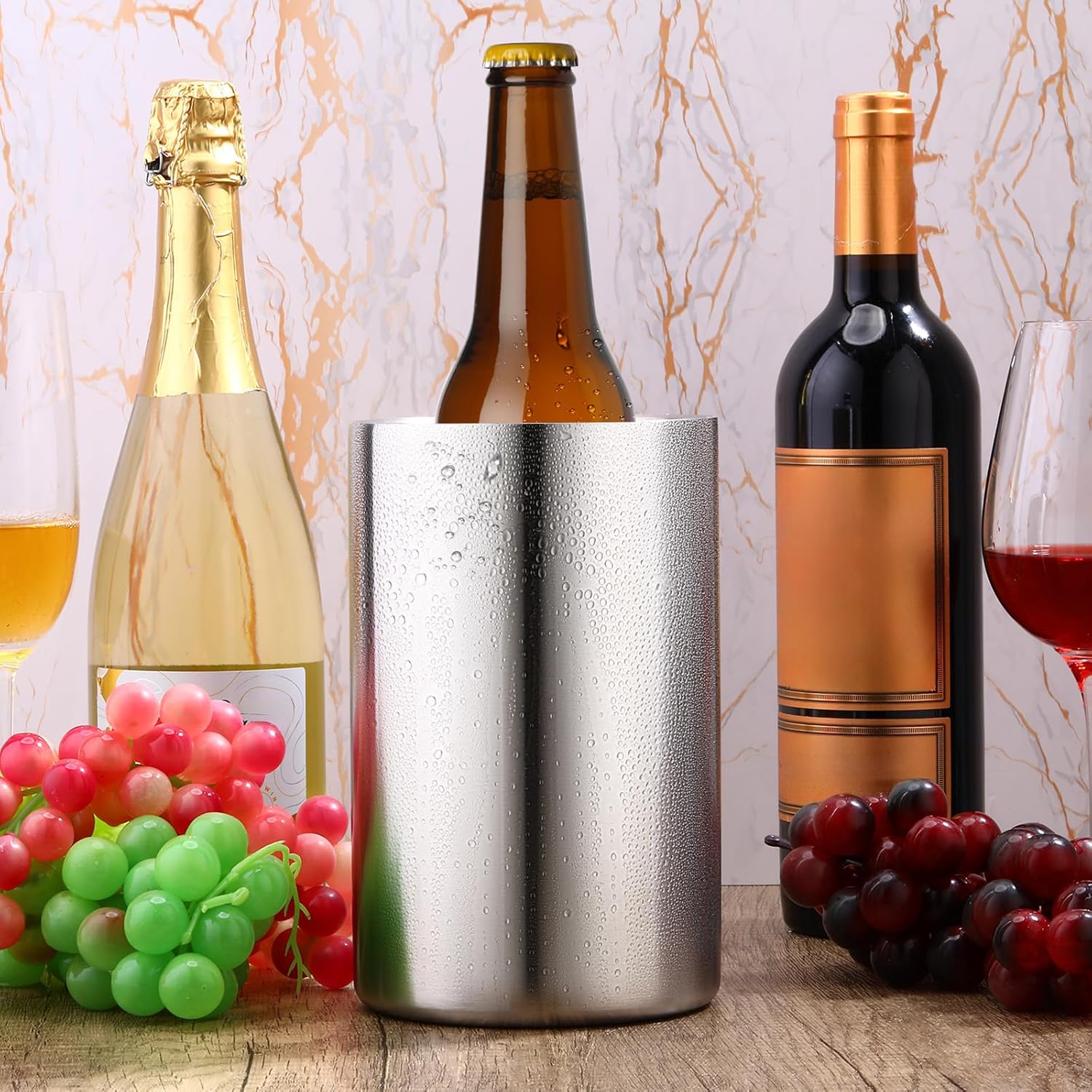 6 Pack Wine Chiller Bucket Wine Bottles Cooler Bulk, Stainless Steel Double Wall Insulated Champagne Ice Bucket for Parties,Fits for 750 ml Bottles(Silver) - Image 4