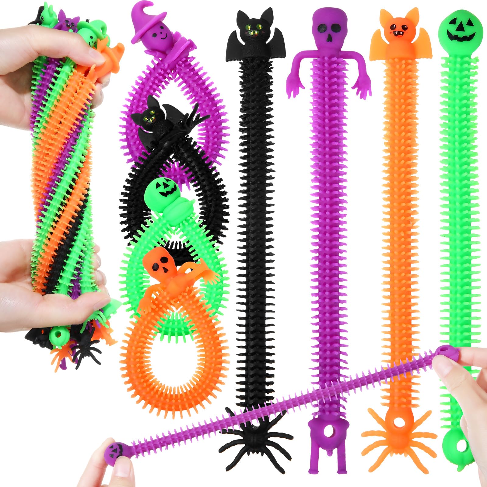 Jenaai 96 Pcs Halloween Stretchy Strings Sensory Fidget Toys Pack Skull Bats Design Autism Toys for Halloween Treat Bags Gifts Stress Relief Party Favors Decorations
