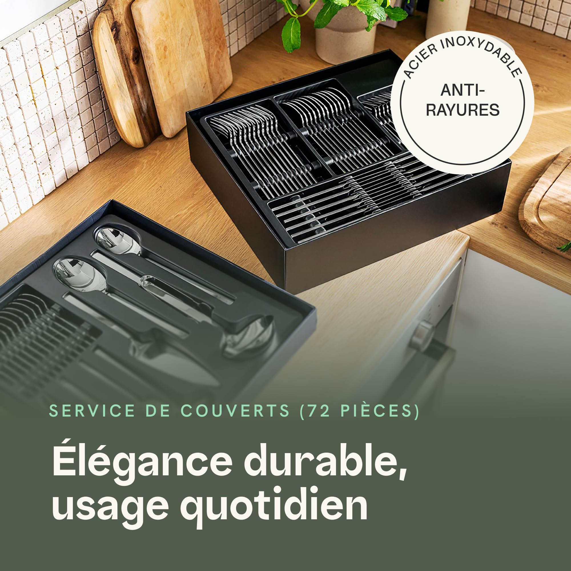 BergHOFF Home Coffrets de table – menagere 72 pièces – Service de table pour 12 personnes – couverts inox- cutlery set– Finition mate – Passe au lave-vaisselle