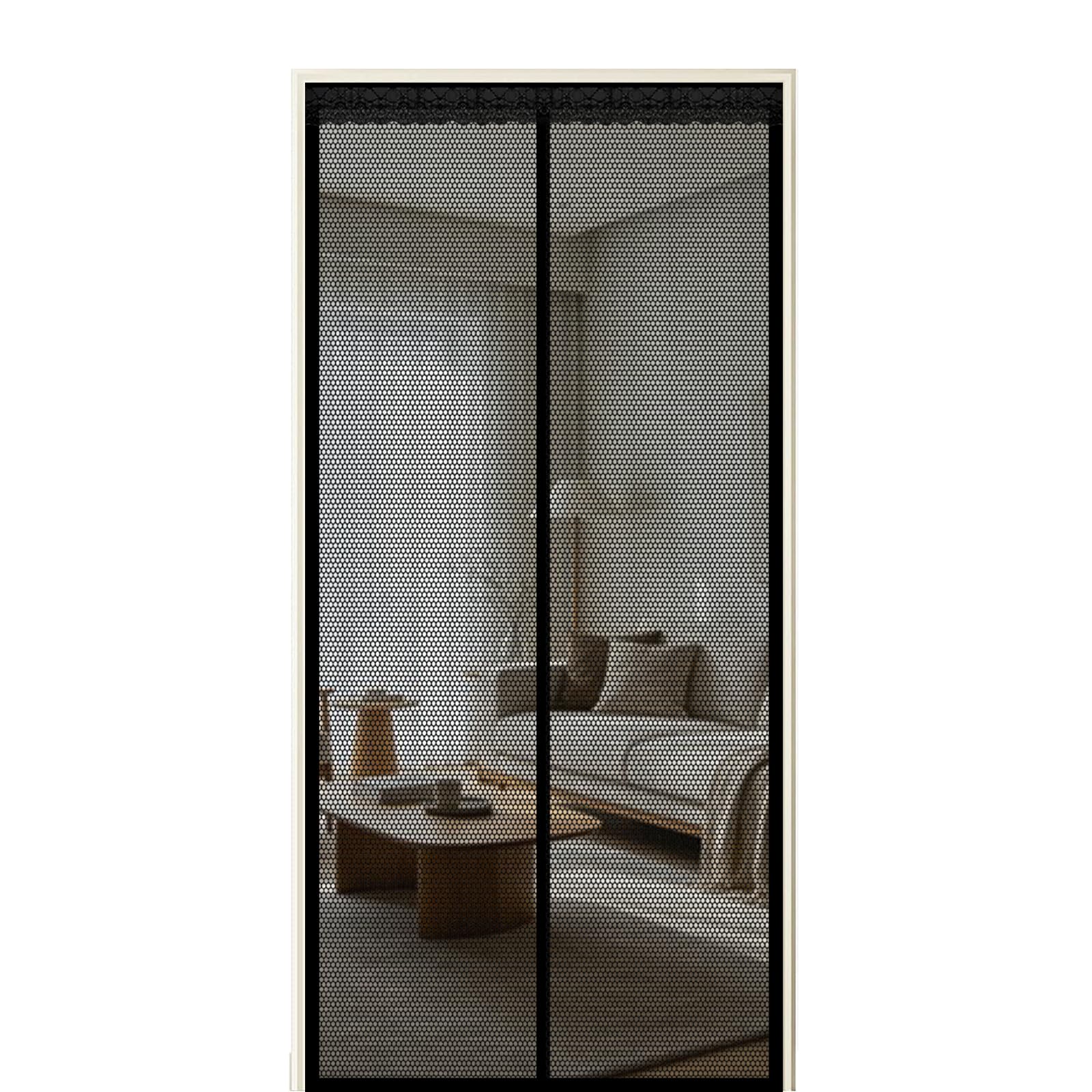 Xuehmin Black Screen Door 140 X 285 Cm Self Sealing Powerful Magnets Heavy Duty Self-Sealing Mesh With Powerful Magnets & Full Frame Magic Tape Suitable For Patio Doors Balcony Bedroom,