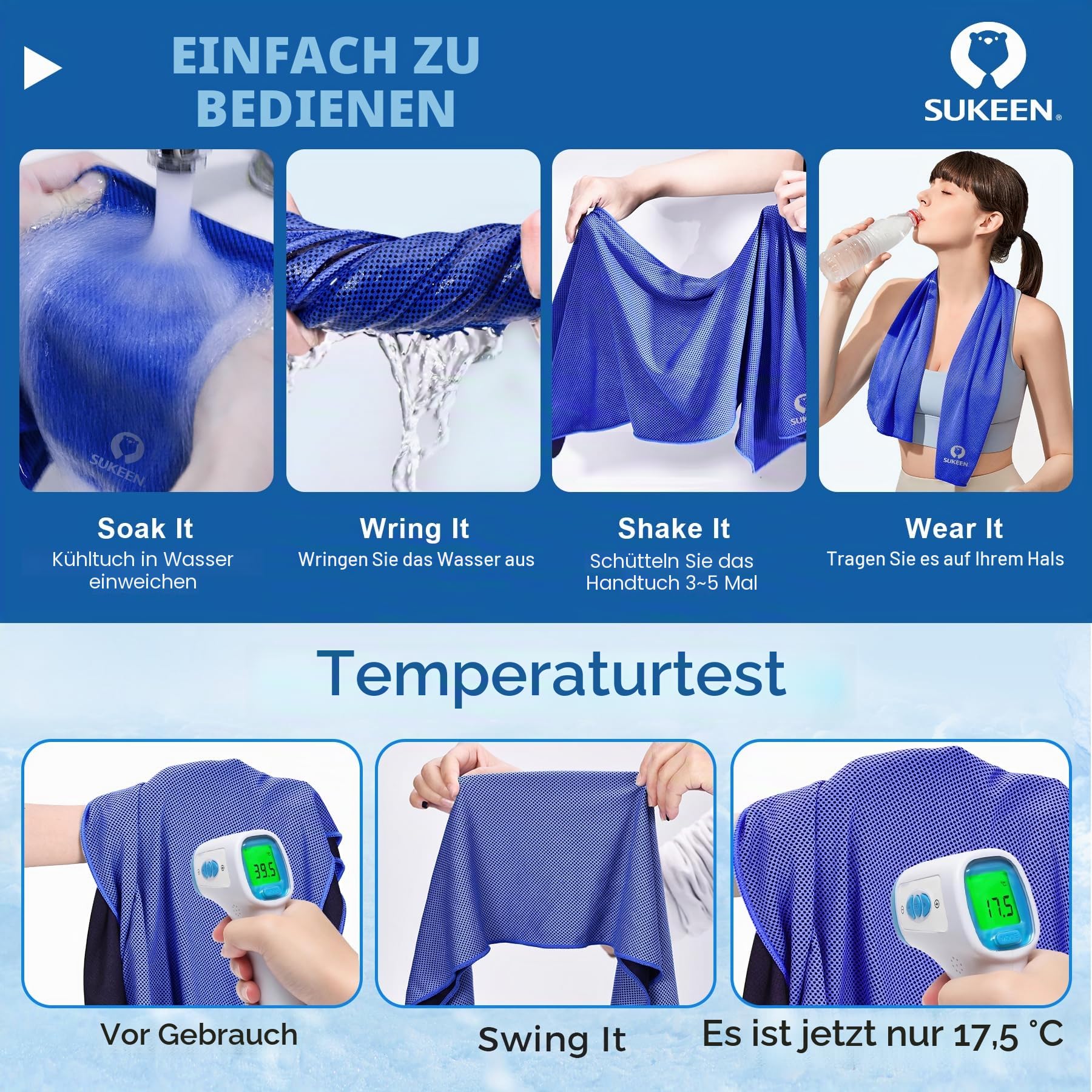 Kühltuch Set, kühlendes Handtuch Kühltücher Hals, Handtuch kühlend, Cooling Towel, Kühltücher Sport, Kühlendes Tuch, Eishandtücher für Wandern, Laufen, Tennis, Reisen,