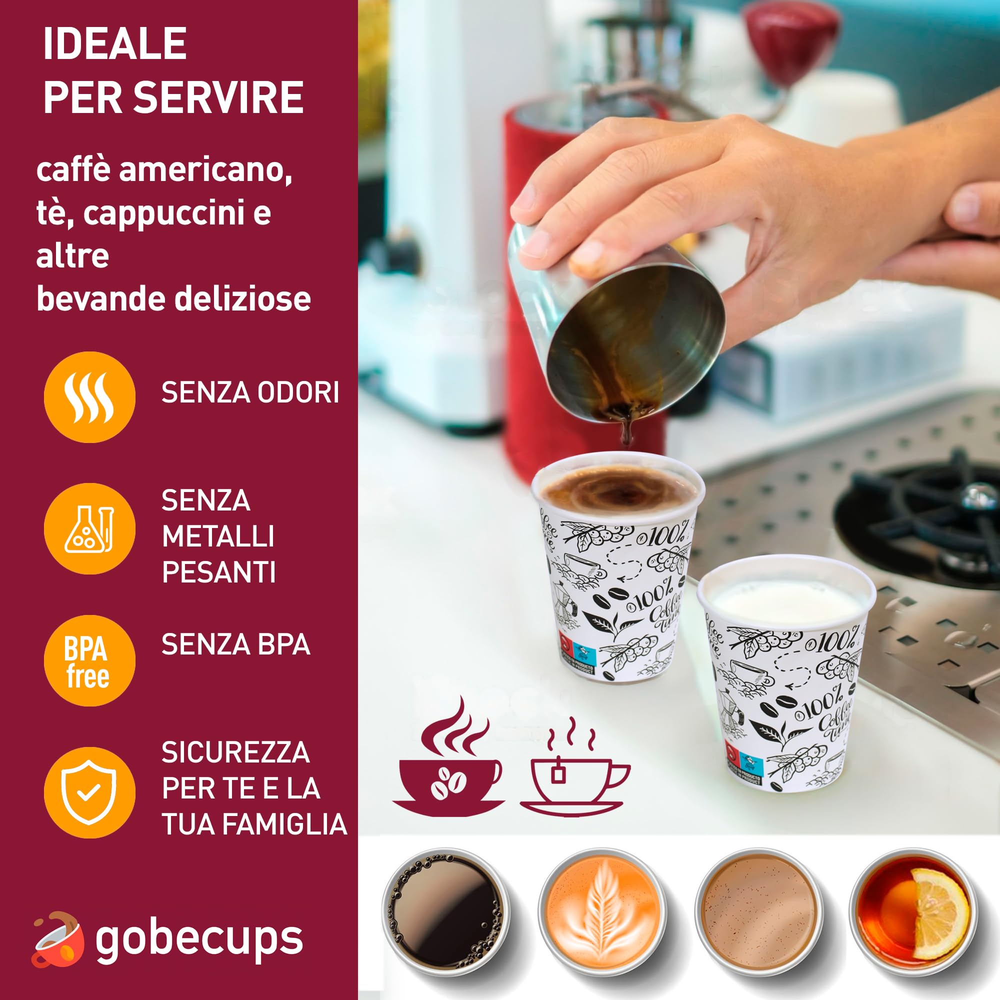 Bicchieri di carta bianchi per caffè con coperchio beccuccio