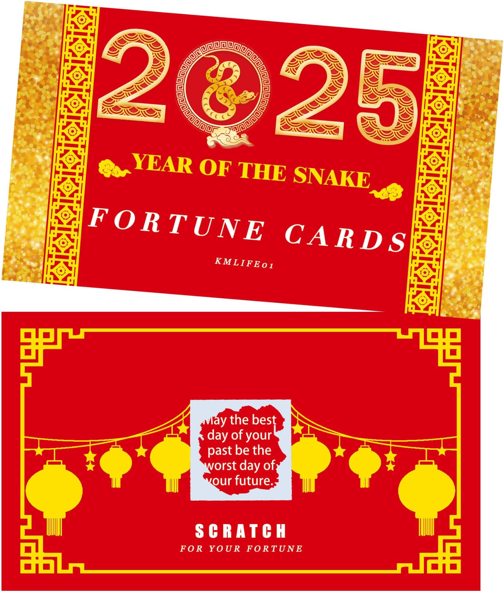 KMLIFE Chinese New Year, 2024 Year of The Snake Party Scratch Off Fortune Cards, Lottery Cards, Teller Fortune Cards for Spring Festival Lunar New Year Party Supplies, 30 Count