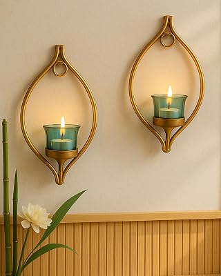 Homesake Candle Holder Wall Light Metal Decorative Golden Eye Wall Sconce | Fragrance Candles for Living Room and Bedroo