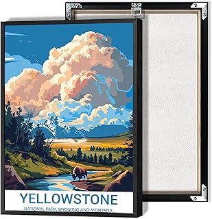 Yellowstone National Park Travel Poster Yellowstone Scenery Canvas Wall Art Wyoming And Montana Nature Landscape Prints Painting For Living Room Bedroom Office Wall Decor 12x16in Unframed