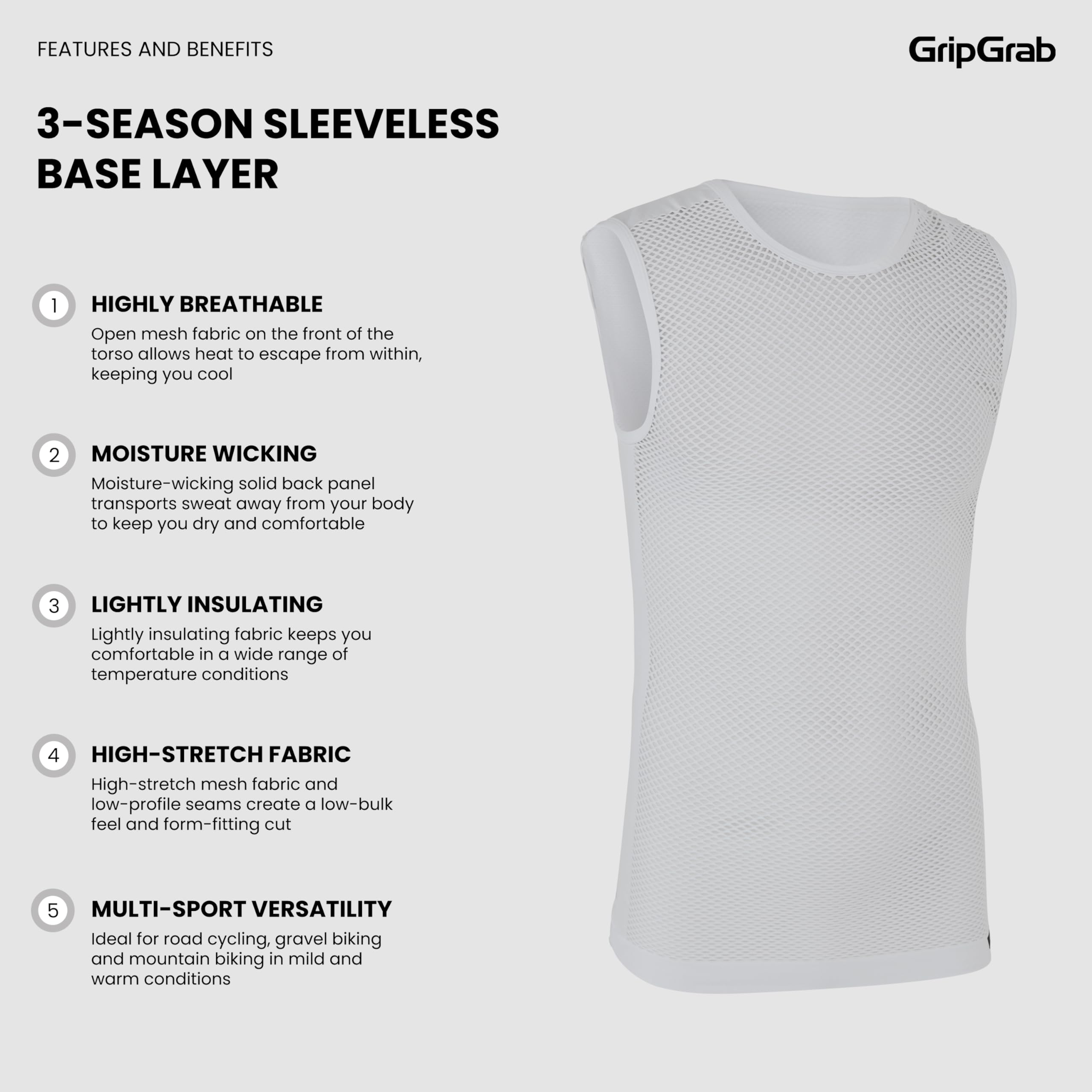 GripGrab 3-Season Sleeveless Cycling Base Layer High-Performance Mesh Bicycle Undershirt Spring Summer Compression Vest White