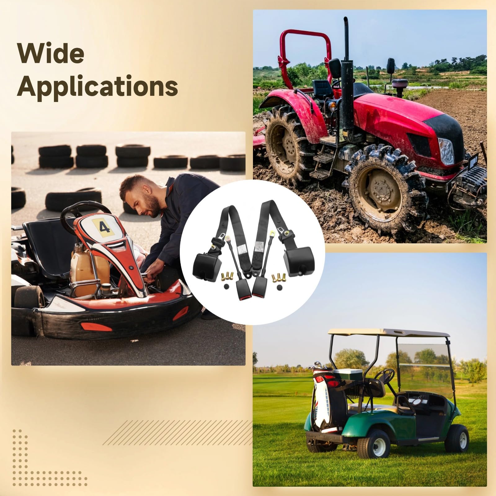 Go Kart Ceintures de sécurité, 2 ensembles de ceintures rétractables universelles, 3 points, 300 cm, kit de remplacement pour Club Golf Cart