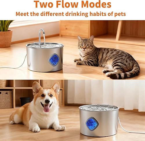 Miniatura 6 de Fuente de agua para gatos de acero inoxidable: fuente para gatos de 108 oz/3.2 L para beber - Fuentes de agua para mascotas para gatos en interiores