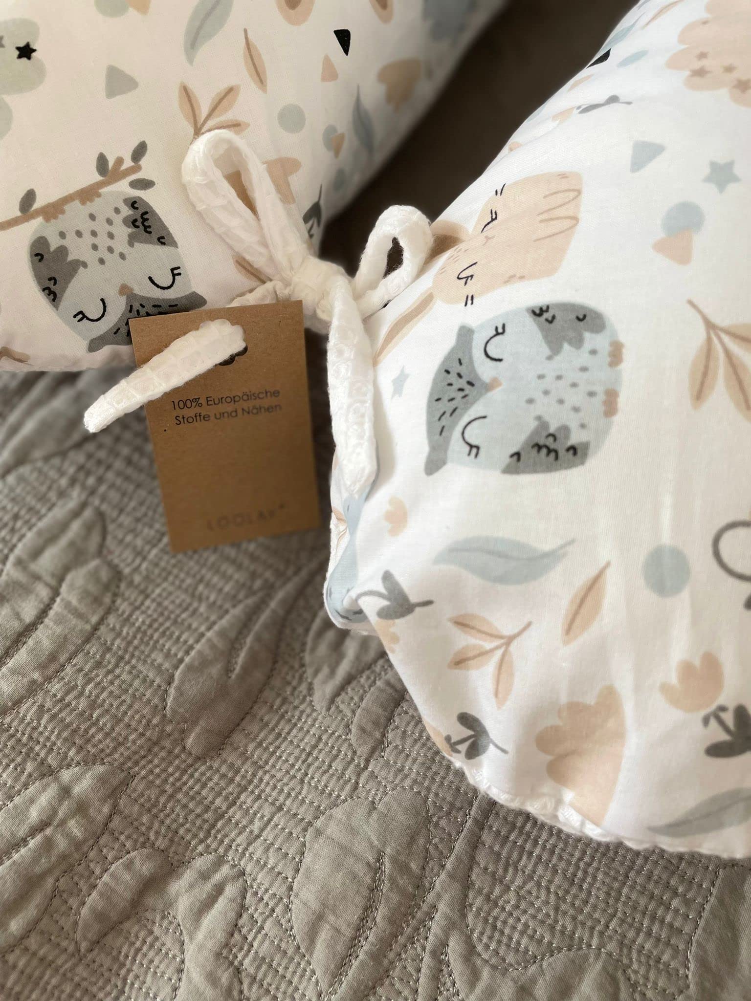 LOOLAY gaufré/lisse 100 % coton lapin/gris menthe blanche rose Coussin d'allaitement XXL Coussin de grossesse 170 cm (gaufre de neige et de lapin)