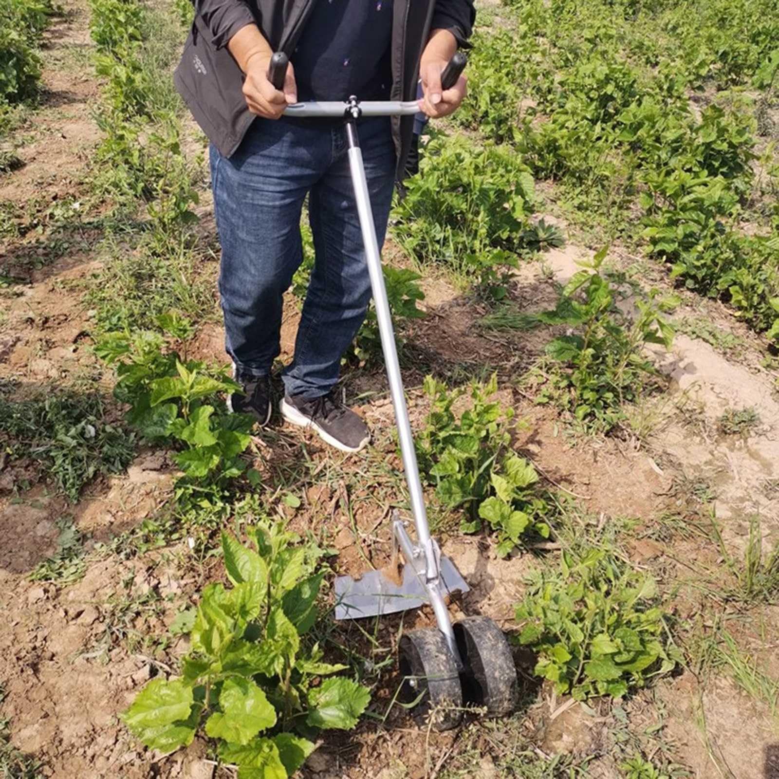 Azadas De Mano para Desherbar,JardíN-Hoe Las Malas-Hierbas con-Rodillos,Altura Ajustable Azada-Cultivador para Desherbar Y Plantar En El JardíN