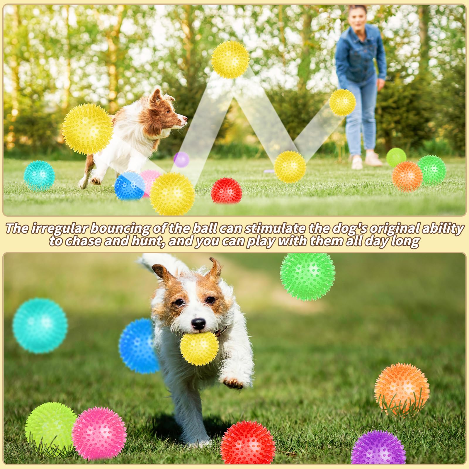 Quietschendes Hundespielzeug, Bälle, stachelige Hundebälle, Kauspielzeug zum Zahnen, langlebig, hohe Sprungkraft, TPR, Apportierspielzeug, 9 Farben, Wasserspielzeug für große, mittelgroße Hunde