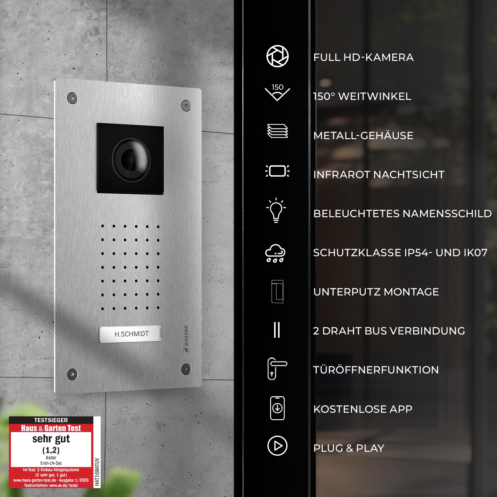 Entri Video Türsprechanlage, Unterputz Türklingel mit Kamera, Smartphone App, 1 Familienhaus, Video Türklingel, 2x7 Zoll HD-Monitor, Full HD Kamera, Gegensprechanlage mit Türöffner und Klingel 2 Draht