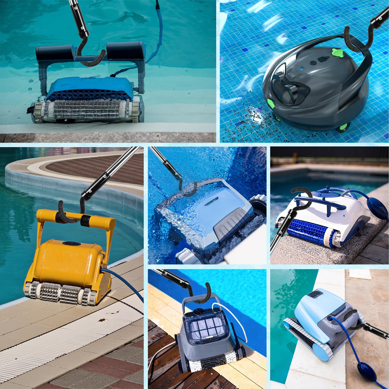 Crochet Robot Piscine 148 cm Crochets Perche Piscine Crochet pour Aspirateur de Piscines, Bouée, Panier Filtrant