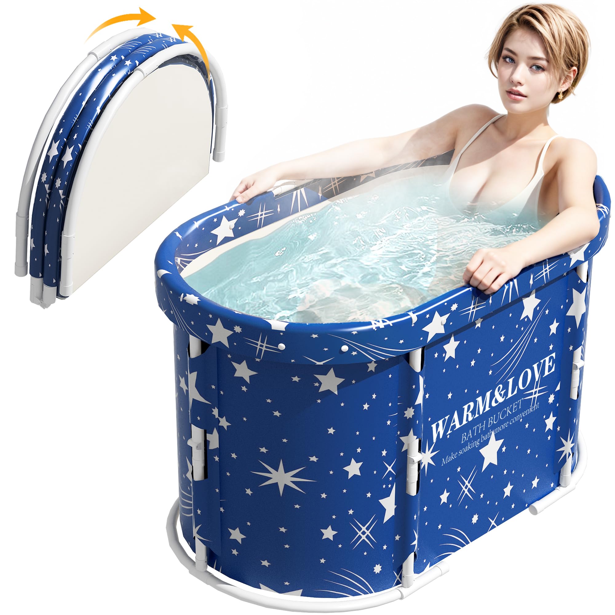 Bañera plegable para ducha, bañeras independiente para baño caliente, bañera de hielo portátil para adultos (azul estrella, ovalada, mediana)