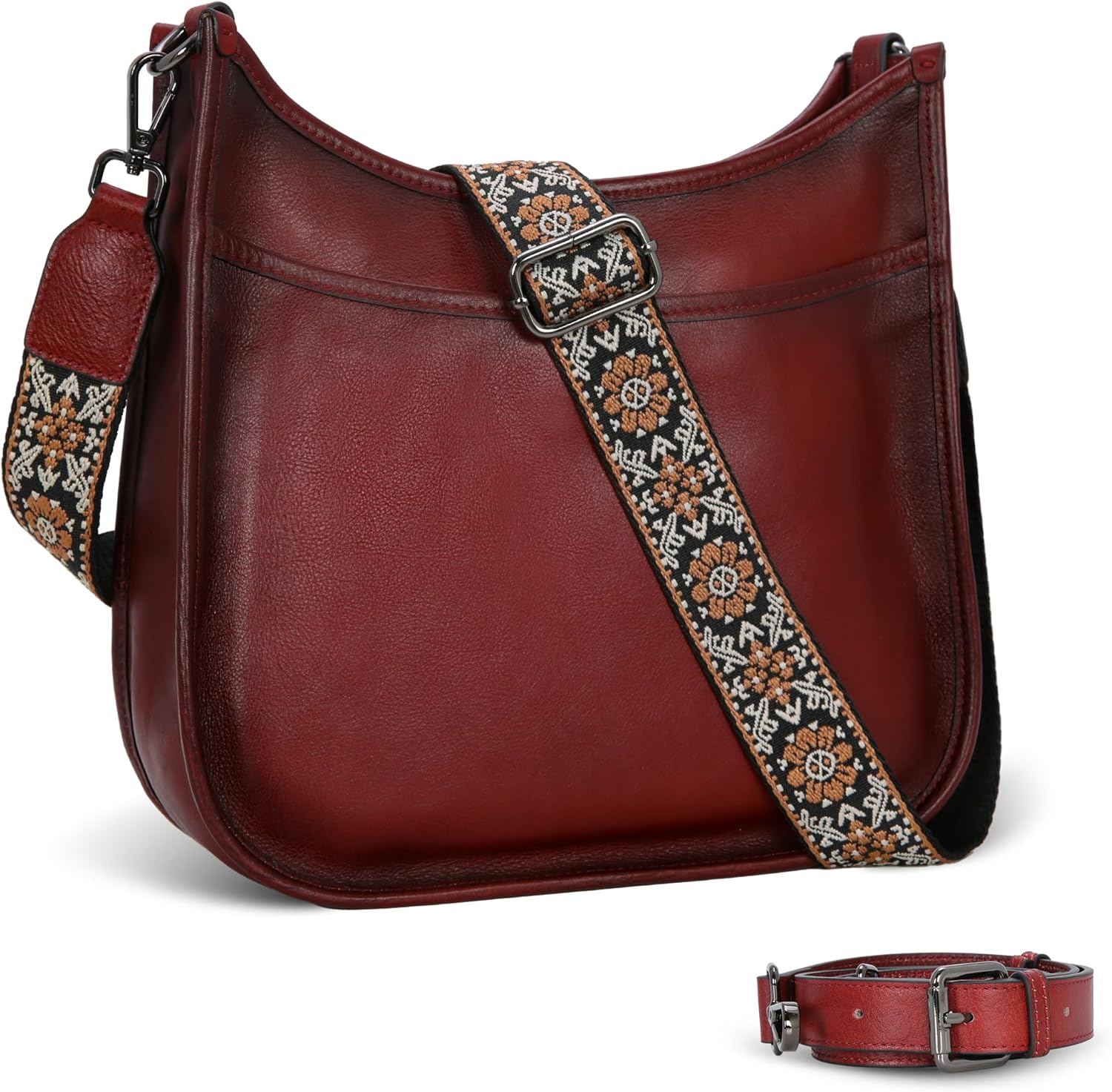 Iswee Crossbody Bags for Women Genuine Leather Purses Vintage Shoulder Handbags Travel Cross Body Bag with Boho Strap - Image 8