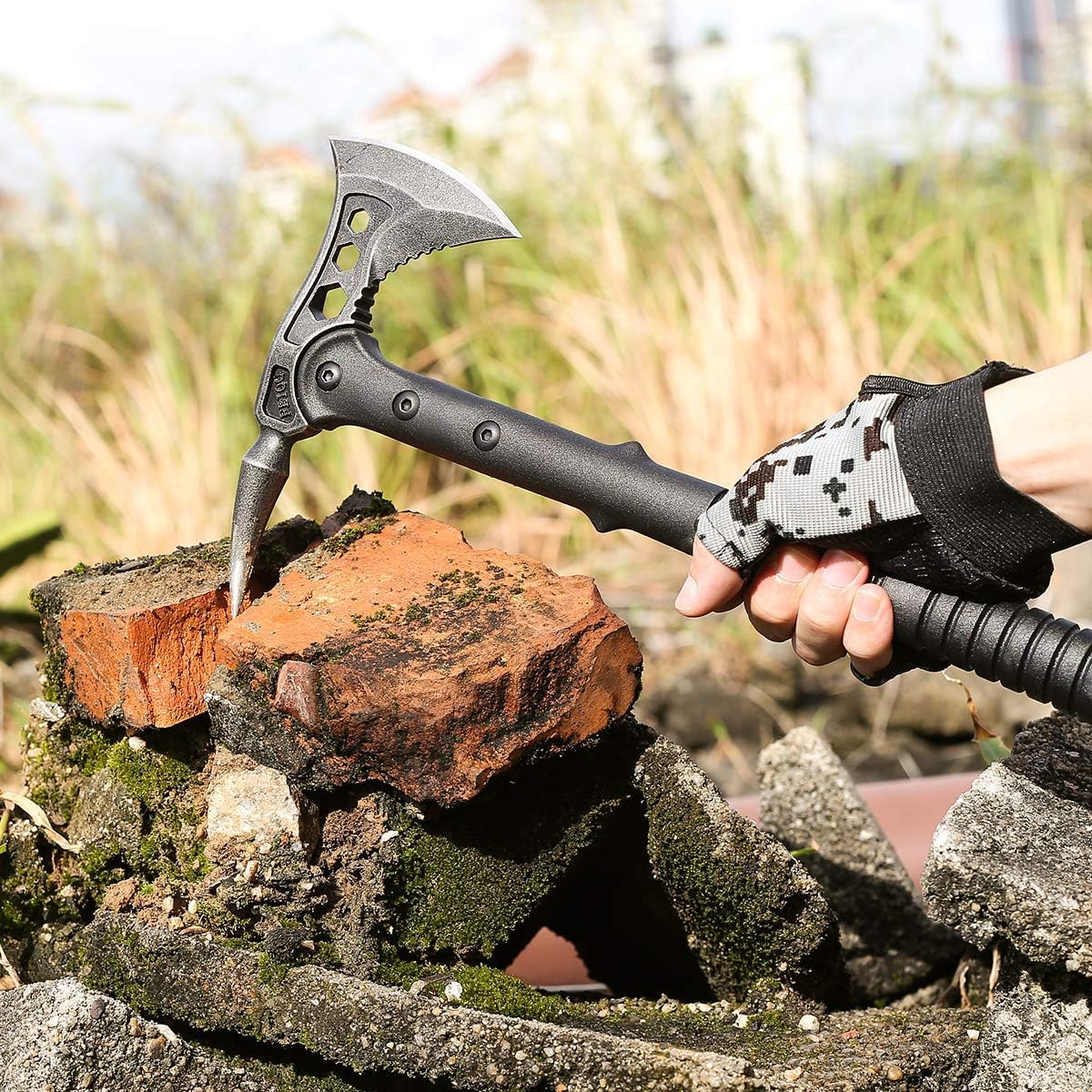 JXE JXO Camping Axe, Tomahawk with Spike, Survival Hatchet with Sheath, Nylon Fiber Handle for Outdoor Survival Hiking Camping （14.5 inch）