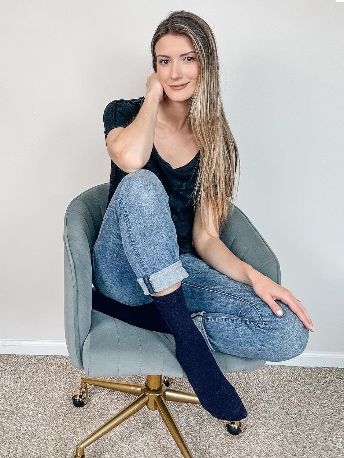 COTTON DAY Women's Soft Combed Cotton Dress Socks Seamless Toe Black White Gray Navy Blue Brown Beige - Image 2