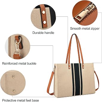 Laptop Tote Bag for Women, Fits 15.6 Inch Laptop Bag, Large Canvas Work Tote Bags for Women, Computer Briefcase Shoulder Bag