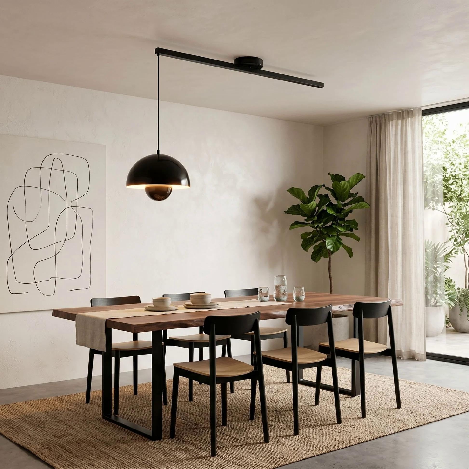 BARCELONA LED Sistema de Suspensión para Lámpara Colgante 90cm Negro Mate | Deslizamiento 80cm y Rotación 360° | Soporte Ajustable para Techo | Hasta 3kg | Descentrador para Lámparas Colgantes