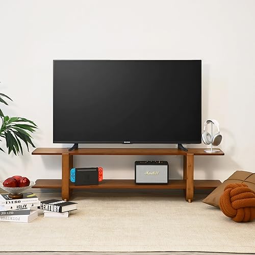 Miniatura 6 de Soporte de TV de bambú para televisores de hasta 65 pulgadas, mesa consola de TV multimedia con almacenamiento, centro de entretenimiento con
