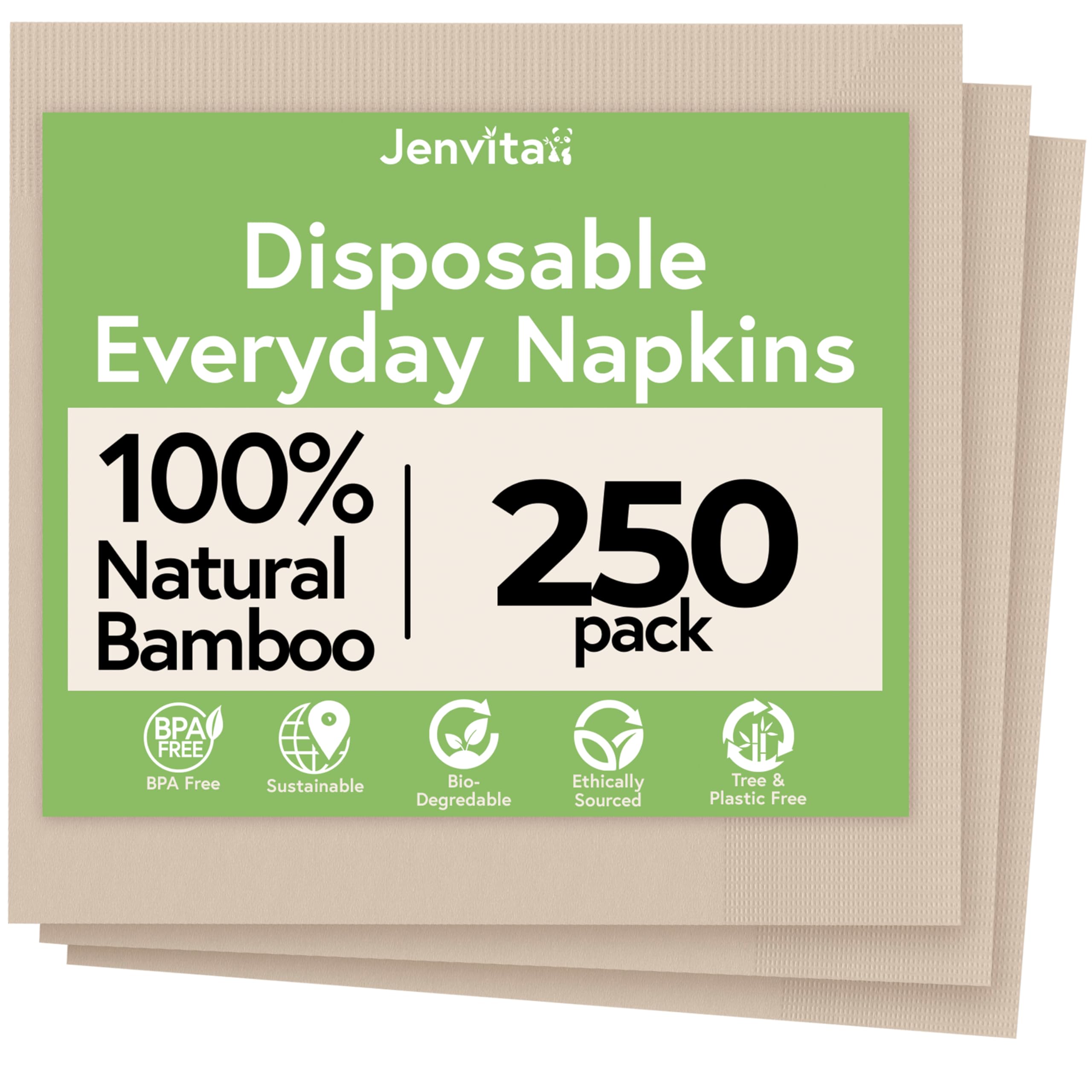 Ibambo Everyday 100% Bamboo Compostable Napkins Disposable 250-Pack | Table Napkins Disposable for Lunch, Dinner, Events & Entertaining | 2-Ply FSC Certified | Compostable Paper Towels | 6.5 x 6.5Inch