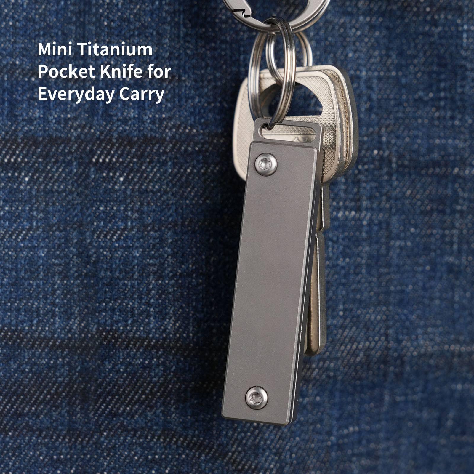 TKK1 Mini navaja de bolsillo de titanio, utilidad EDC con llavero, mini cuchillo plegable de titanio con hoja D2, herramienta EDC para acampar, senderismo y al aire libre