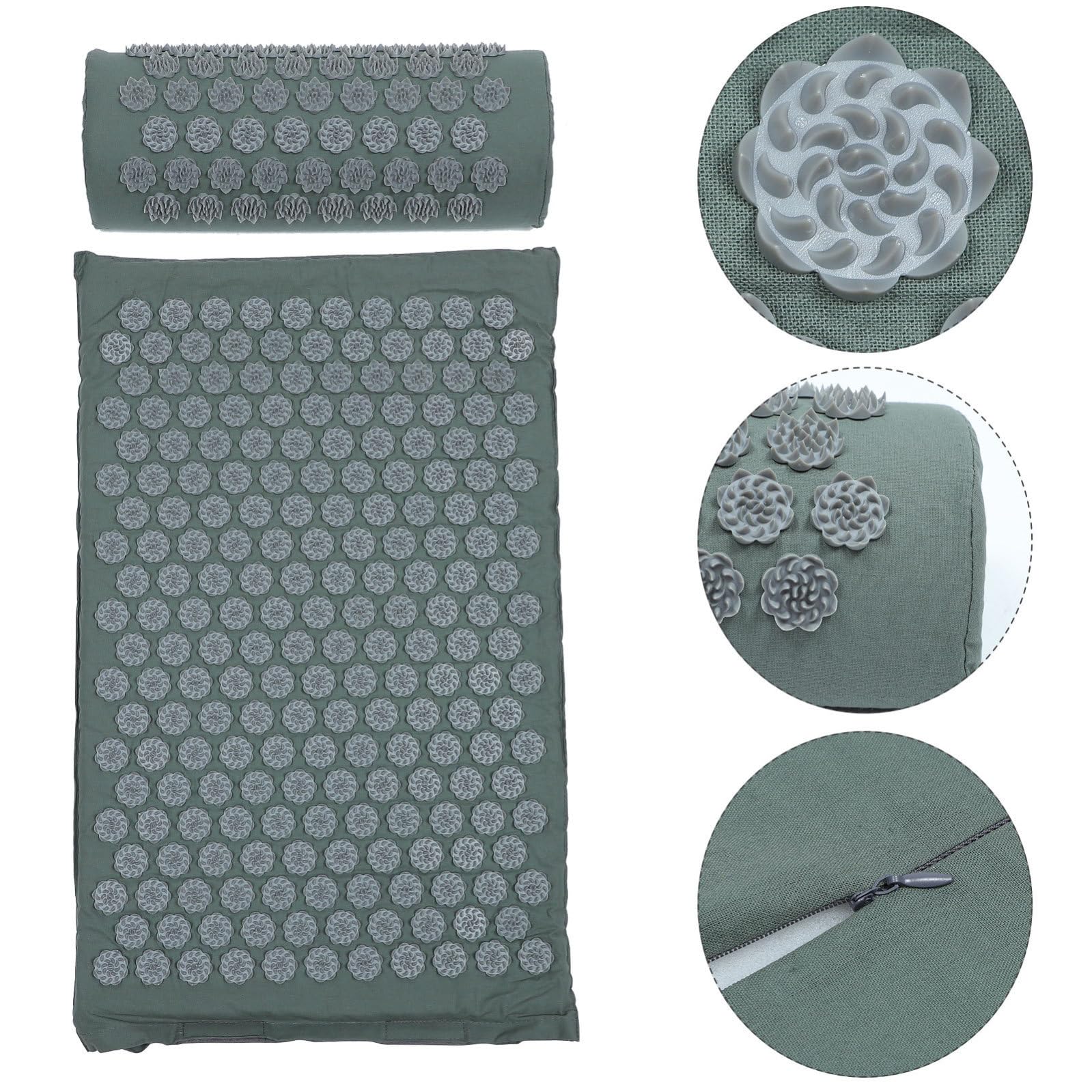 NOLITOY 2 Piezas Almohada de Masaje Práctica con Esterilla de Acupresión Plegable y Lavable, Incluye Bolsa para Transporte y Colchoneta Antideslizante de Algodón