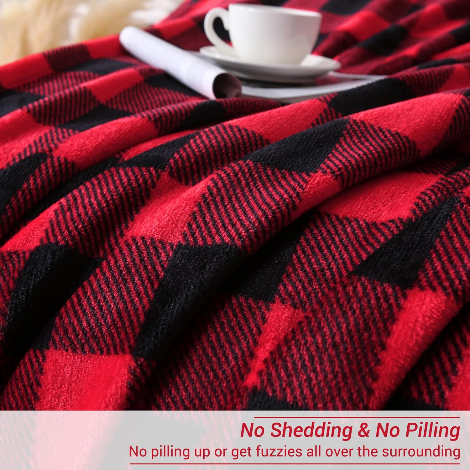 Viviland Checkered Blanket Queen Size - Soft Fuzzy Cozy Buffalo Plaid Microfiber Blanket for Bed, 90x90 Inches - Image 5