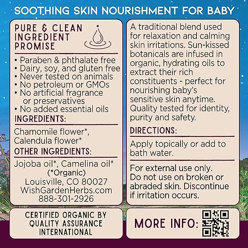 Miniatura 2 de WishGarden Herbs Oh Baby! Aceite de manzanilla  Aceite orgánico para bebés certificado por USDA con manzanilla y caléndula, hidrata y calma las