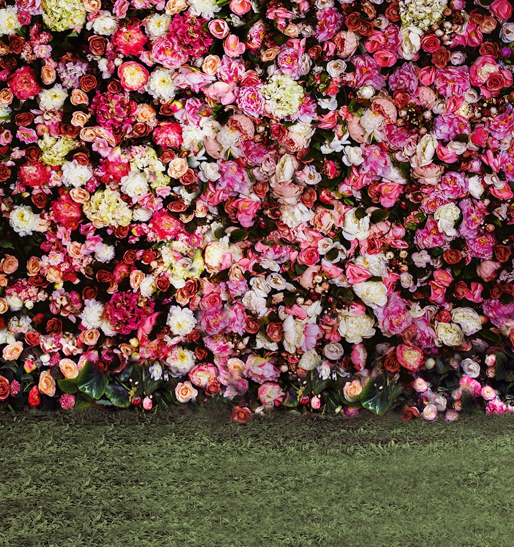 Colorful Roses Blossom Wall Backdrop Wedding Romantic Peony Flowers Outdoor Floral Photo Booth Background (8x8ft)