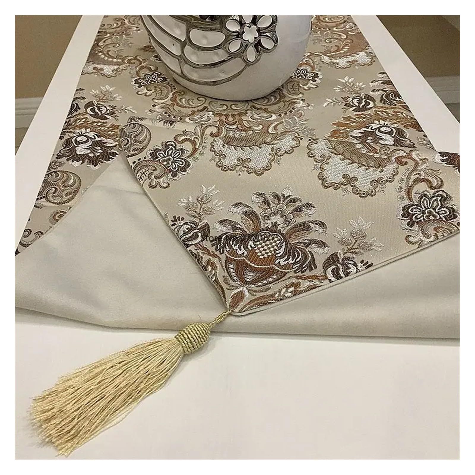 Szaro-złoty obrus żakardowy bieżnik na stół z flagą na łóżko, modne produkty do dekoracji domu(Beige,32x180cm)