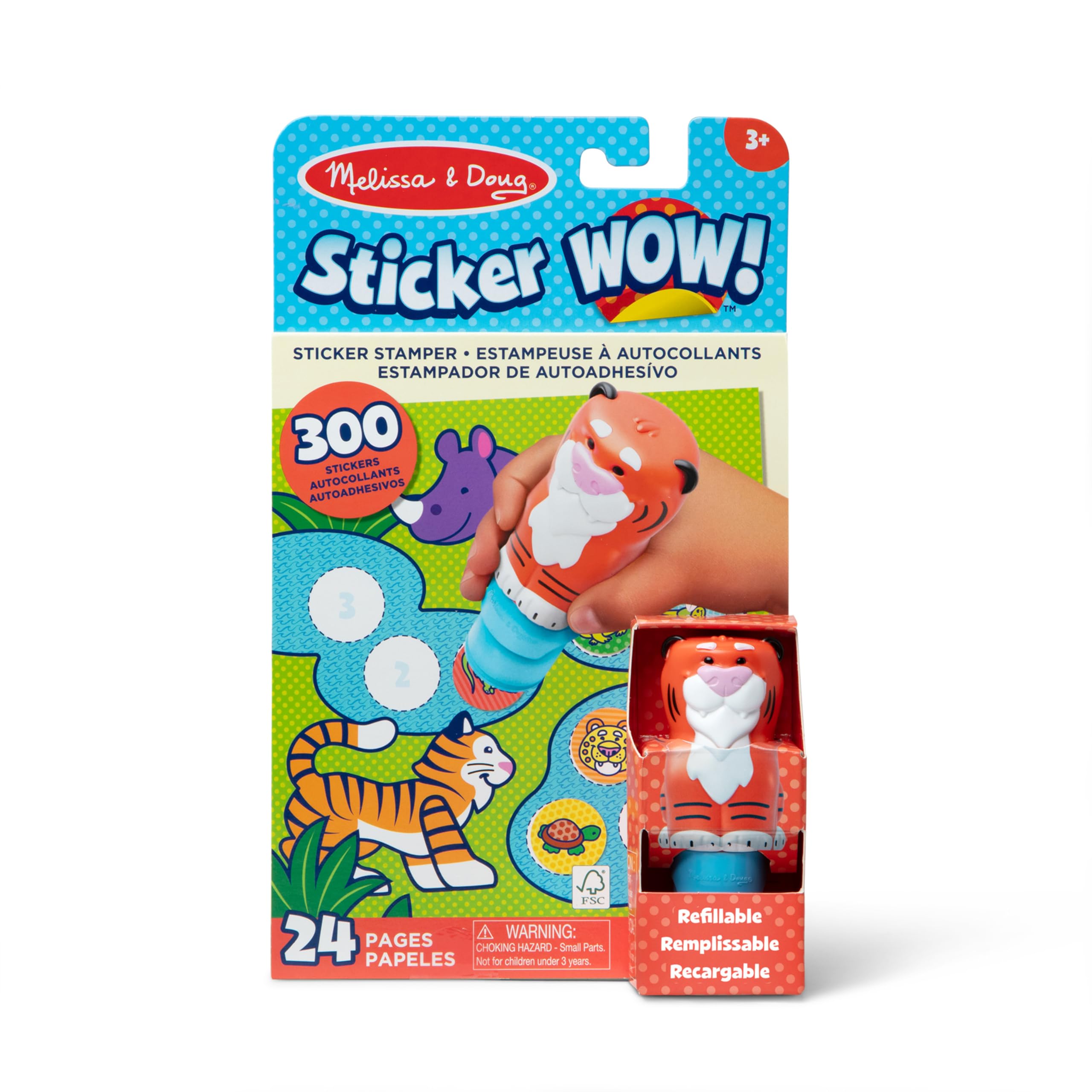 Melissa & Doug Stickers Wow! ™ 24 Pages Activity Pad and Sticker Stamps, 300 Stickers, Art & Craft Fidget Toy Collector Characters - Tiger Creative Play Travel Toy for Girls and Boys Ages 3+
