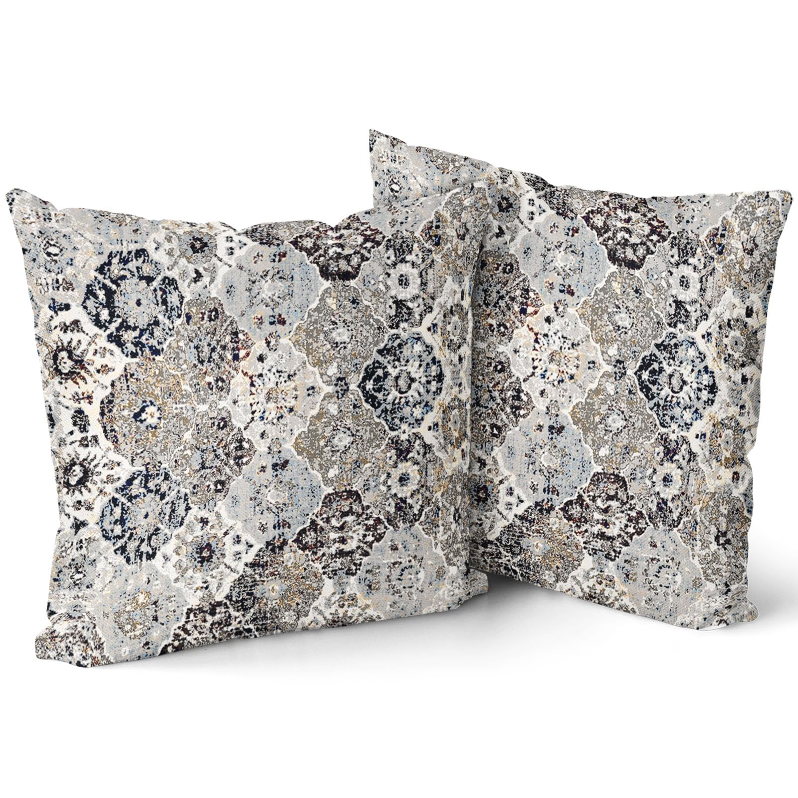 Navy Gray Black Vintage Bohemian Pillow Covers 24x24 Inch Blue Grey Beige Brown Boho Flower Rug Oriental Carpet Pillow Cases Set of 2 Antique Tapestry Rustic Retro Throw Pillows For Cushion Outdoor — image 1