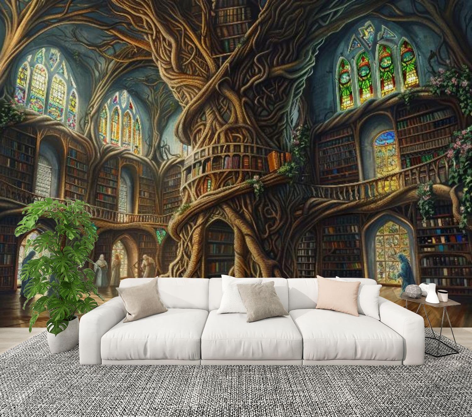 Magical Tree Hollow Library Wallpaper – Large Peel & Stick Mural For Living Room Bedroom Office (100H X 143W Inch)