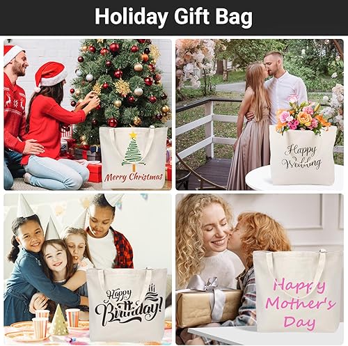 Miniatura 7 de Segarty Bolsa de lona con cremallera, paquete de 3 bolsas de lona en blanco de 18 x 15 pulgadas para mujer, bolsa de lona reutilizable con tela de